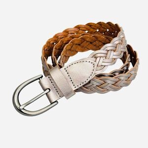 Silver Metallic Bonded Leather Woven Belt Size L Boho Classic Size S/M